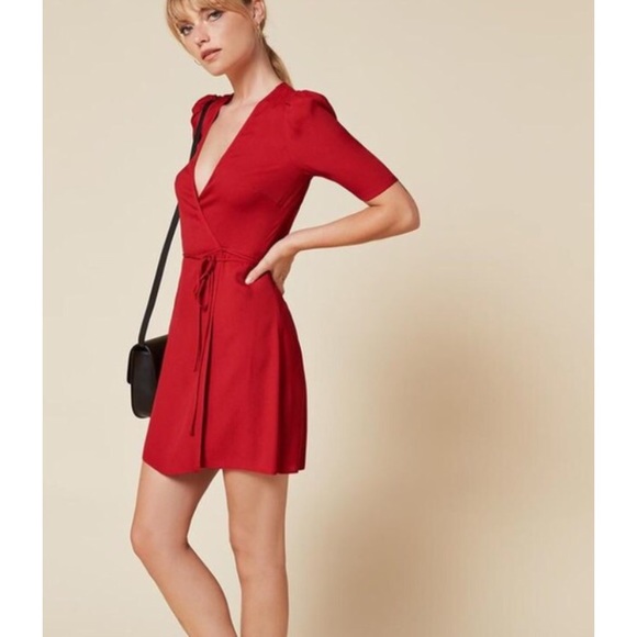 mini red wrap dress